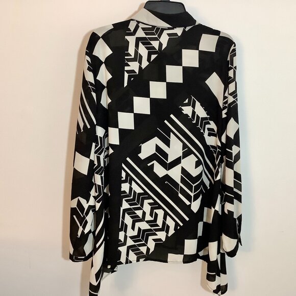 BUTTON TOP TUNIC COLOR BLOCK BLACK / WHITE XL NY COLLECTION LONG SLEEVE - Picture 4 of 9